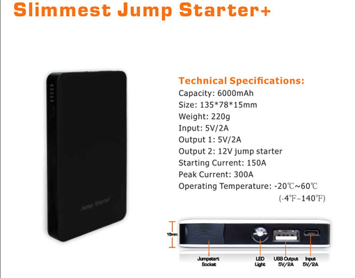6000mah Car Power Pack Jump Starter Energy Saving with LED Light